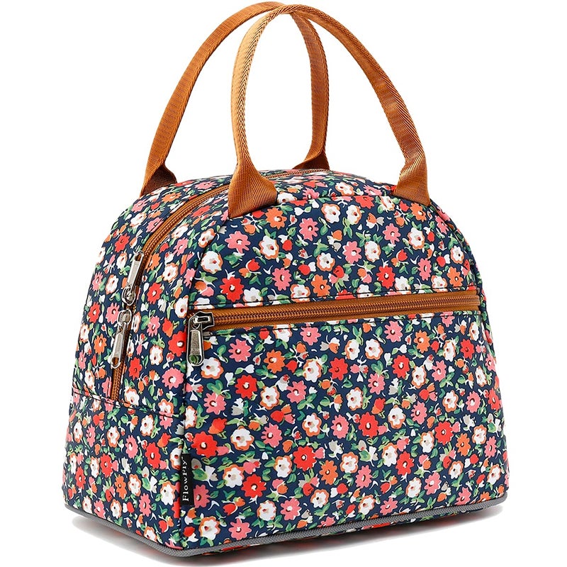 FlowFly Insulated Lunch Cooler Bag - Tote Bag Organizer for Women/Men, Floral#Red - Image 1